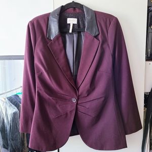 Burgandy Blazer w/ Vegan Leather Collar (Sz 14)